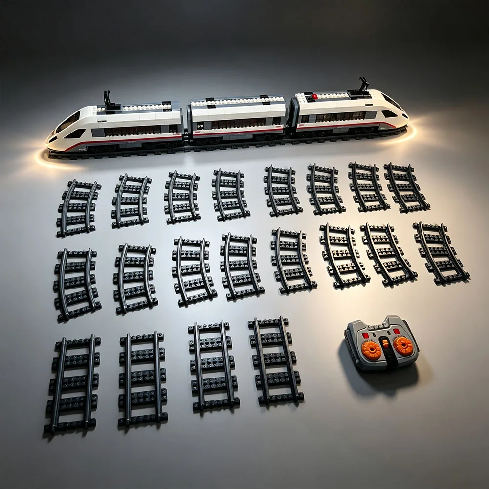 New MOC White City High-speed Building Blocks Bricks Passenger Train Model Birthday Building Blocks Bricks Toys Gift
