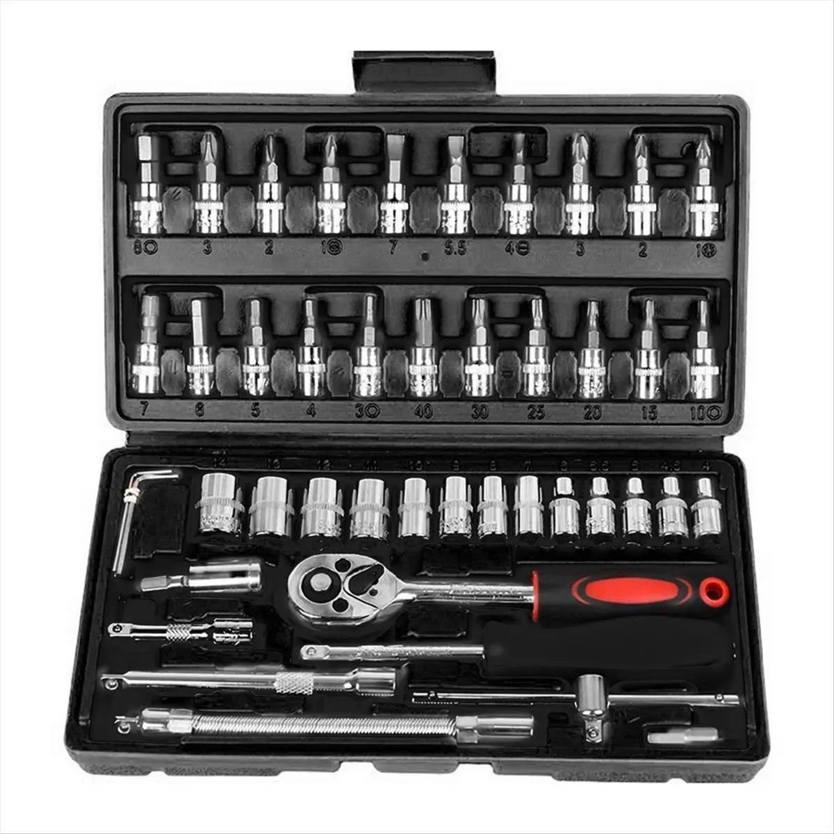 A58Z 46 Piece/Set of Car Repair Tool Kit Socket Set Car Repair Tool Ratchet Torque Wrench Combo Auto Repairing Tool Set Black
