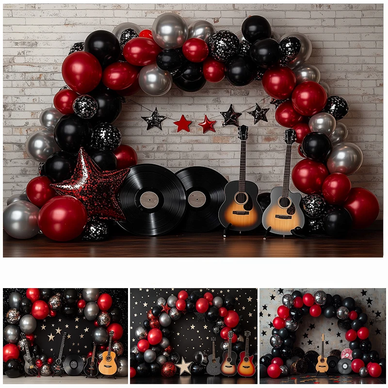 

LS Love Rock Roll Photography Backdrops Kids Baby Photocall Decors Child Adult Cake Smash Birthday Photo Guitar Music Background