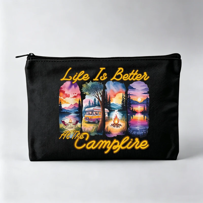 Women's Nature Scenery Graphic Makeup Bag, Vintage Style Cosmetic Pouch for Outdoor Camping Trips
