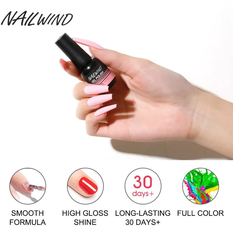 NAILWIND เล็บชุด8Ml เจลเคลือบกึ่งถาวร UV LED Esmaltes Top ยาเคลือบเล็บเจลชุดเครื่องมือเล็บเล็บ