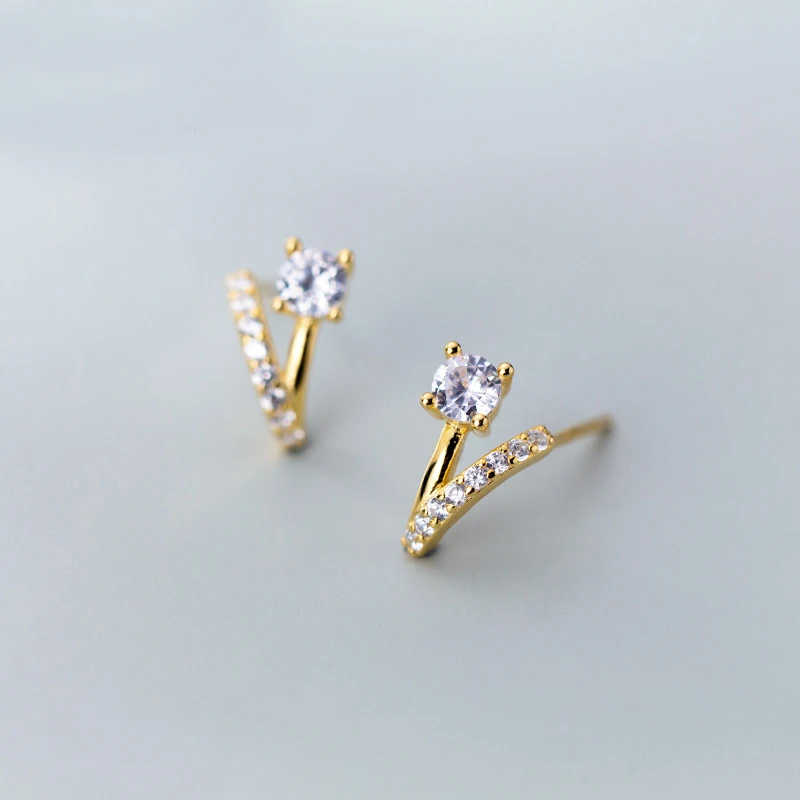 

MloveAcc 100% 925 Solid Real Sterling Silver Jewelry Letter V CZ Stud Earring for Teen Girl Friend Kid Lady