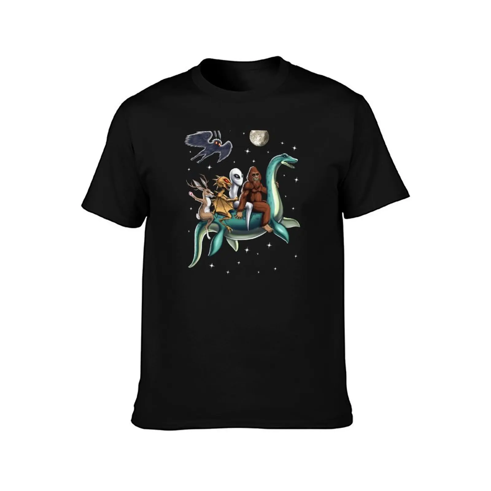 Cryptids Journey T-Shirt, Summer Casual Cotton Tee, Oversized Streetwear Tops, Vintage Graphic Print, Loose Fit Short Sleeve