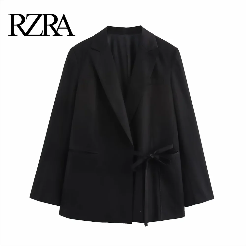 RZRA 2024 wrap-around lace-up solid color versatile casual temperament jacket autumn and winter new suit jacket for women