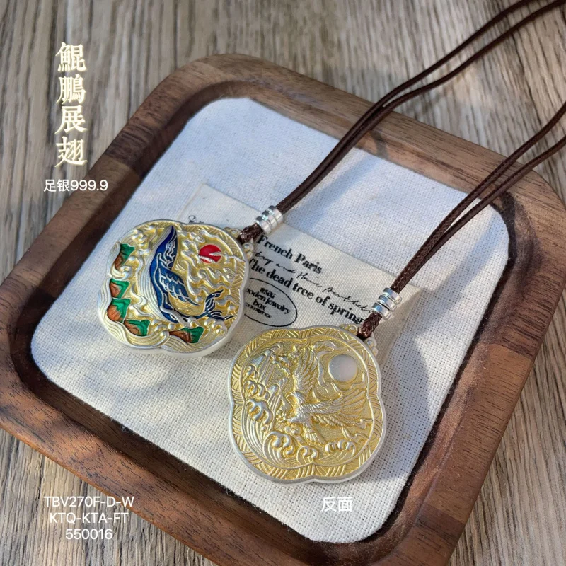 999.9 Kunpeng Spreads Wings Gold-Plated Enamel Color Silver Pendant Necklace
