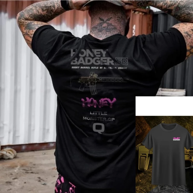 

Honey Badger SD Military Fan Tactical Competition Short Sleeve Men's Cotton Printed Trendy Brand Fashion Crew Neck T-Shirt