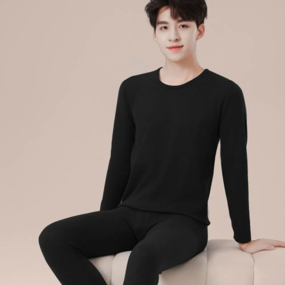 Tops/Pants Men Warm Thermal Underwear Round Neck Thickened Thermal Clothes Set Oversized Lingerie Warmth Long Pants Male