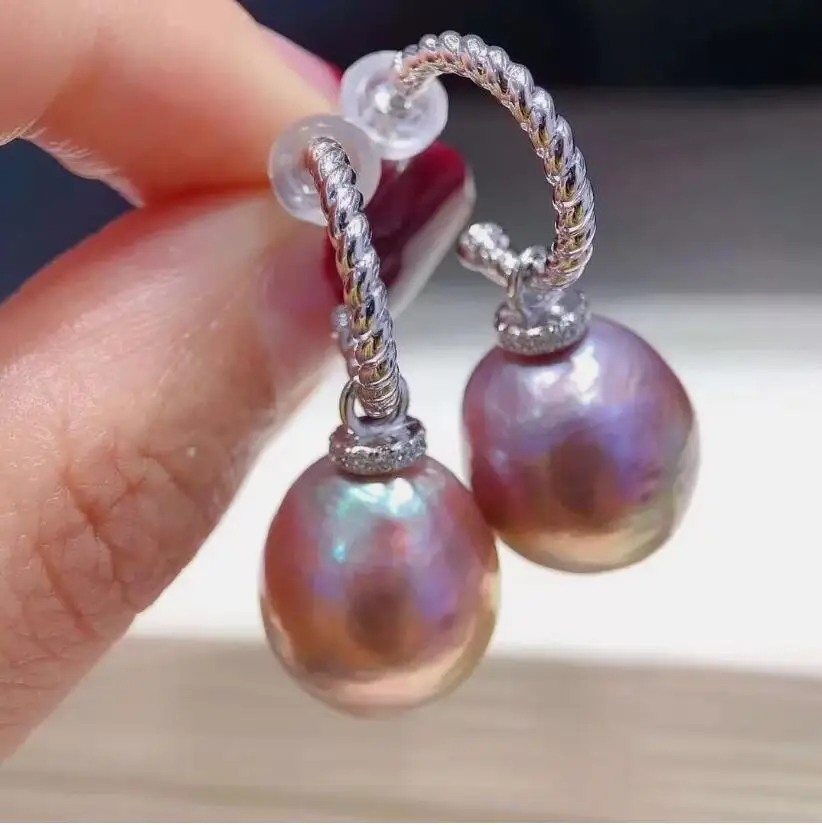 

gorgeous pair of 10-11mm south sea baroque lavender pearl dangle earring 925s