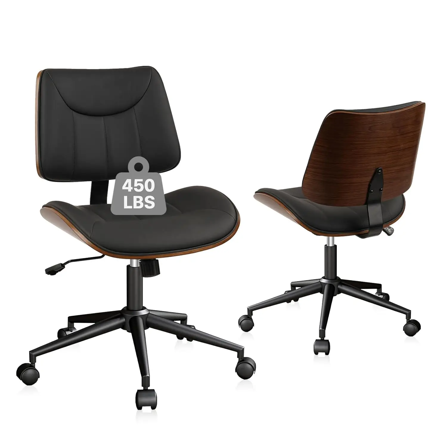 

Офисное кресло без подлокотников на колесиках, в стиле Mid-Century Modern, из орехового дерева, регулируемое по высоте, эргономичное, кожаное, на заказ