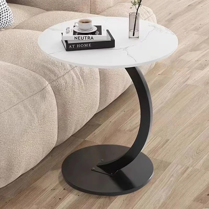 #Modern Marble C Shaped Bedside Coffee Table Sofa Side Cabinet Living Room Corner Bedroom Round Storage Table