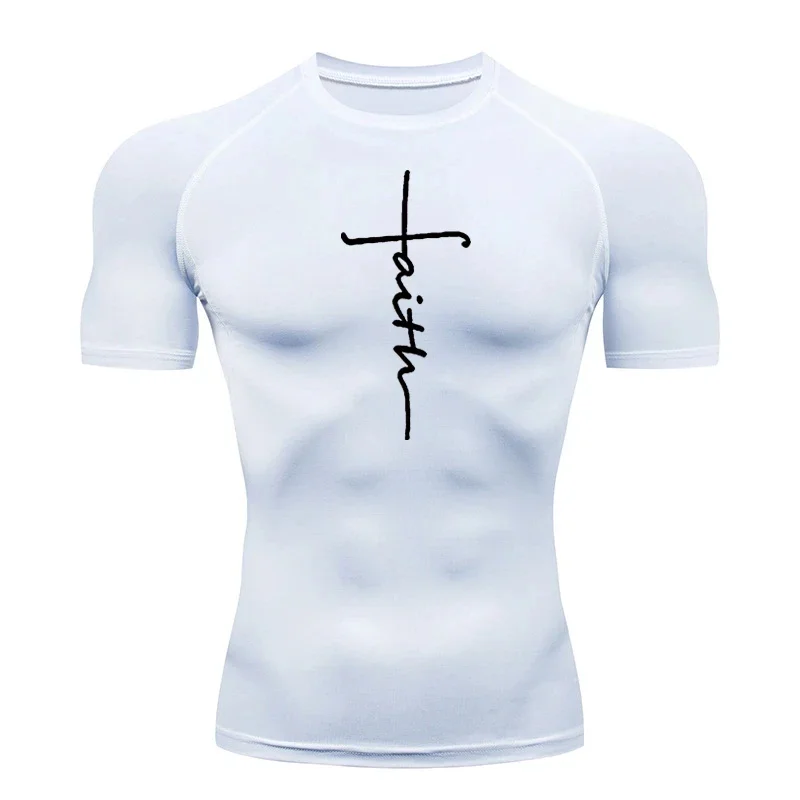 Christian Workout Compression Shirts Athletic Quick Dry Tshirts Tees Mens Gym Fitness Undershirts Tops Short Sleeve Rash Guard