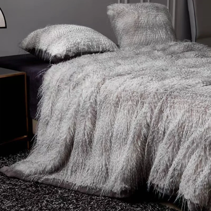 Luxury Faux Fur Winter Blanket Ostrich feature home Bed Cover Double Layer Bed blankets plush Bed Plaid Room Decor Sofa Blanket