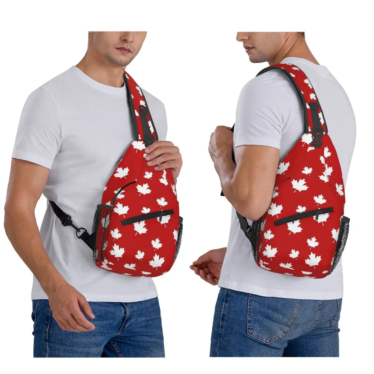 

Canada Maple Leaf Flag Pattern Red White Canada Flag Chest Bag Men Sling Crossbody Backpack Chest Bag Daypack Shoulder Bag