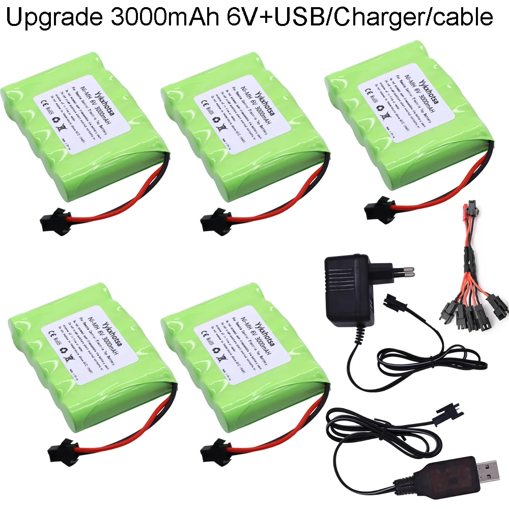 6v 3000mAh NI-MH Battery and Charger/USB/cable For RC Toy Cars Boats Robots Tanks Gun AA upgrade 3000mah 6v Battery Pack SM Plug