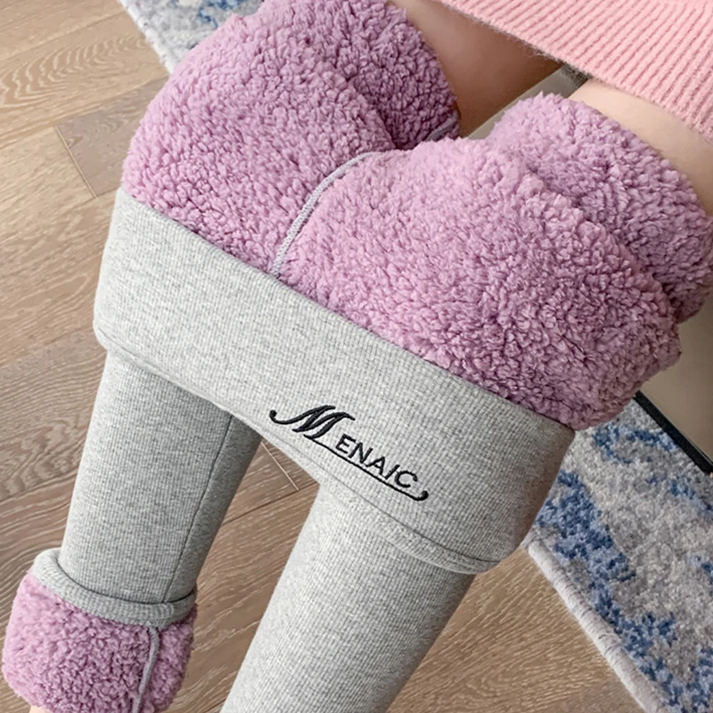 Women Winter Leggings Thicken Lambwool Leggings Woman Warm Fleece Lined Thermal Ankle-Length Pants Hight Waist Elastic Legging