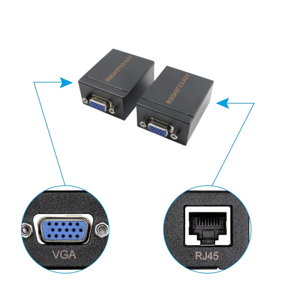 1 Pair VGA Extender to LAN RJ45 CAT5 CAT6 30M Network Cable Adapter Repeater VGA Receiver Transmitter for PC Laptop Projector