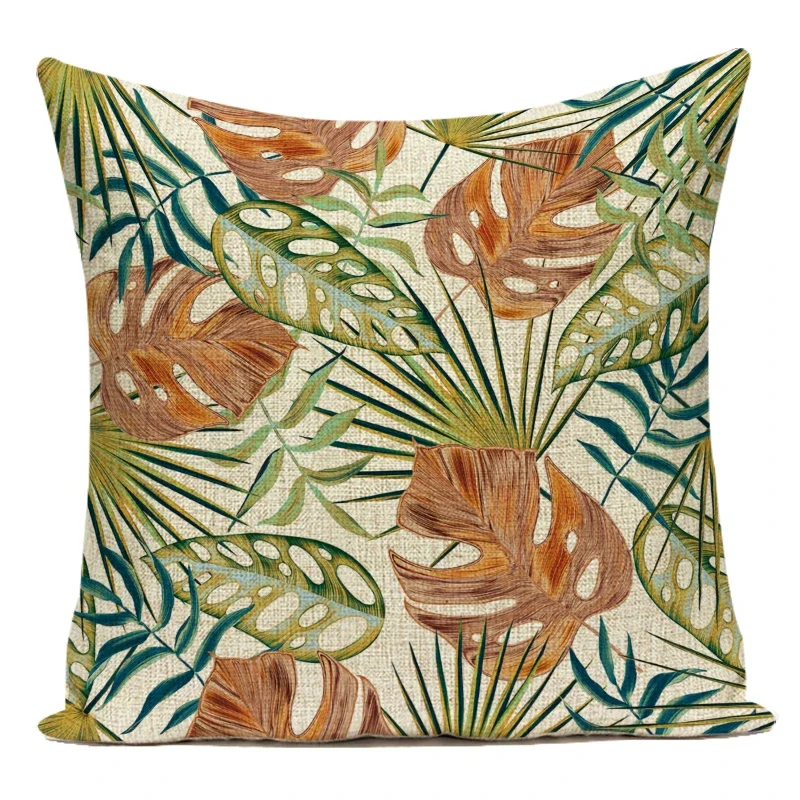 Decorative Throw Pillows Case Polyester Tropical Plants Palm Leaf Animals Lion Tiger Pillow Cushion Cover Fundas Para Cojines
