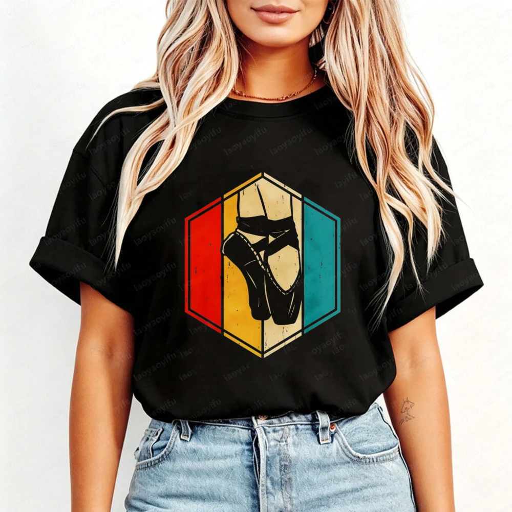 Retro Vintage Ballet Shoes Womens Tshirt Ballet Dancing Gift For Her Fashion Vintage Graphic Tops Ballet Lover Cotton Casual Tee