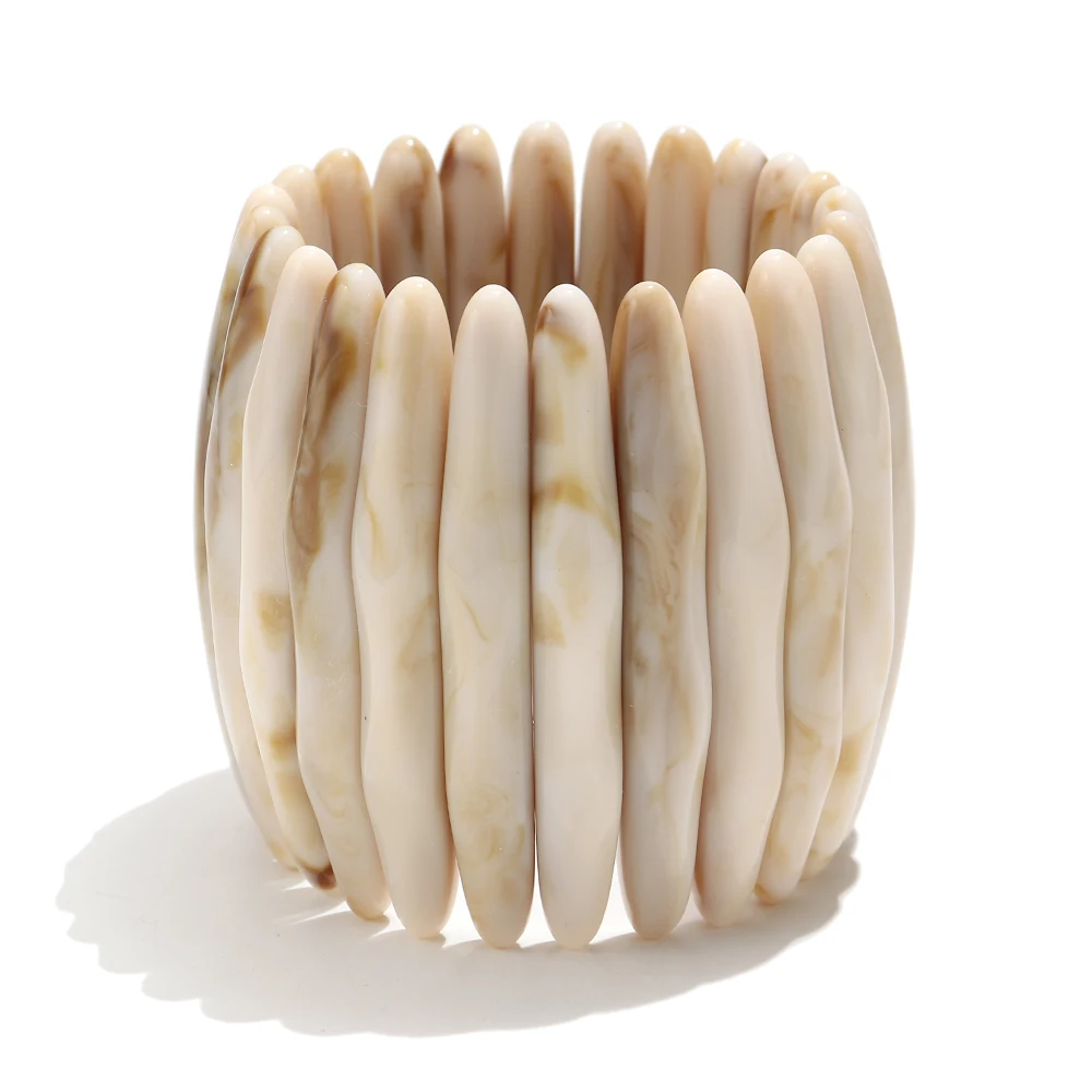 Vintage Resin Elastic Smudging Extra Wide Bracelet for Women Man Exaggerated Resin Geometric Beaded Chunky Bangles Jewelry Gift