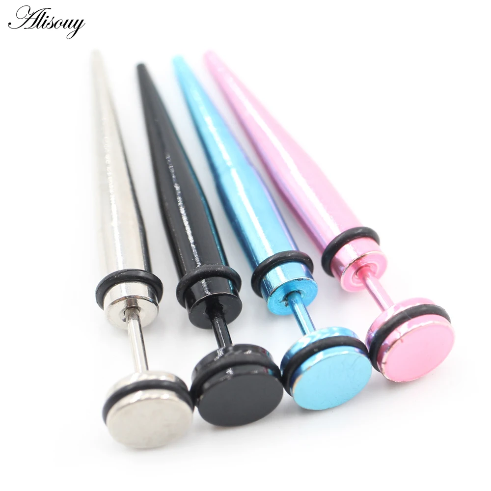 Alisouy 2pcs Pink Blue Color Stainless Steel HipHop Punk Pointed Cone Spike Tip Girls Boys Men Women Piercing Ear Stud Earrings