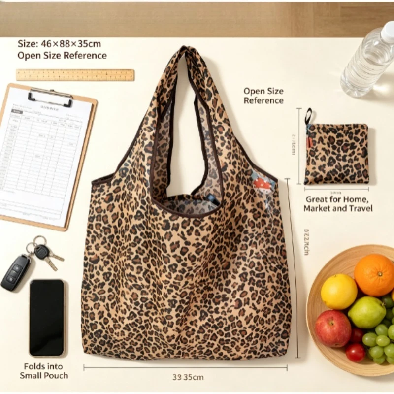 Foldable Medium‑Size Nylon Shopping Bag, Lightweight Waterproof Portable Shoulder Handbag, Reusable Eco‑Friendly Tote Bag