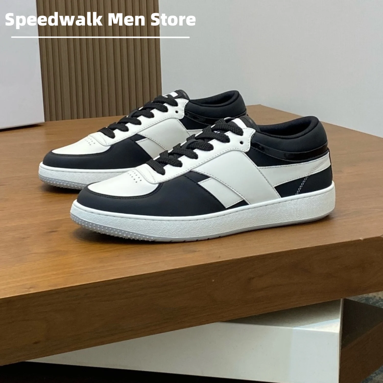 Fashion Men Stitching Leather Casual Sneakers Multi Color Lace Up Low Top Skate Shoes Wear Resistant Outdoor Walking Trainers