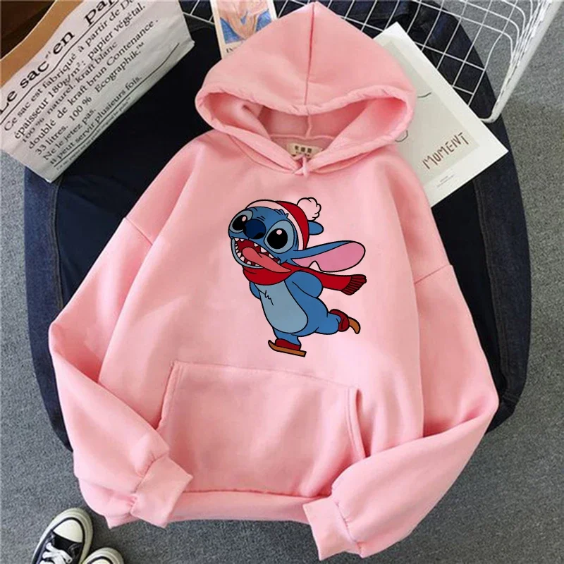 Japanische Animation Emo Damen bekleidung Luxusmarke Disney Original Lilo & Stitch Pink Designer Damen Langarm Hoodie