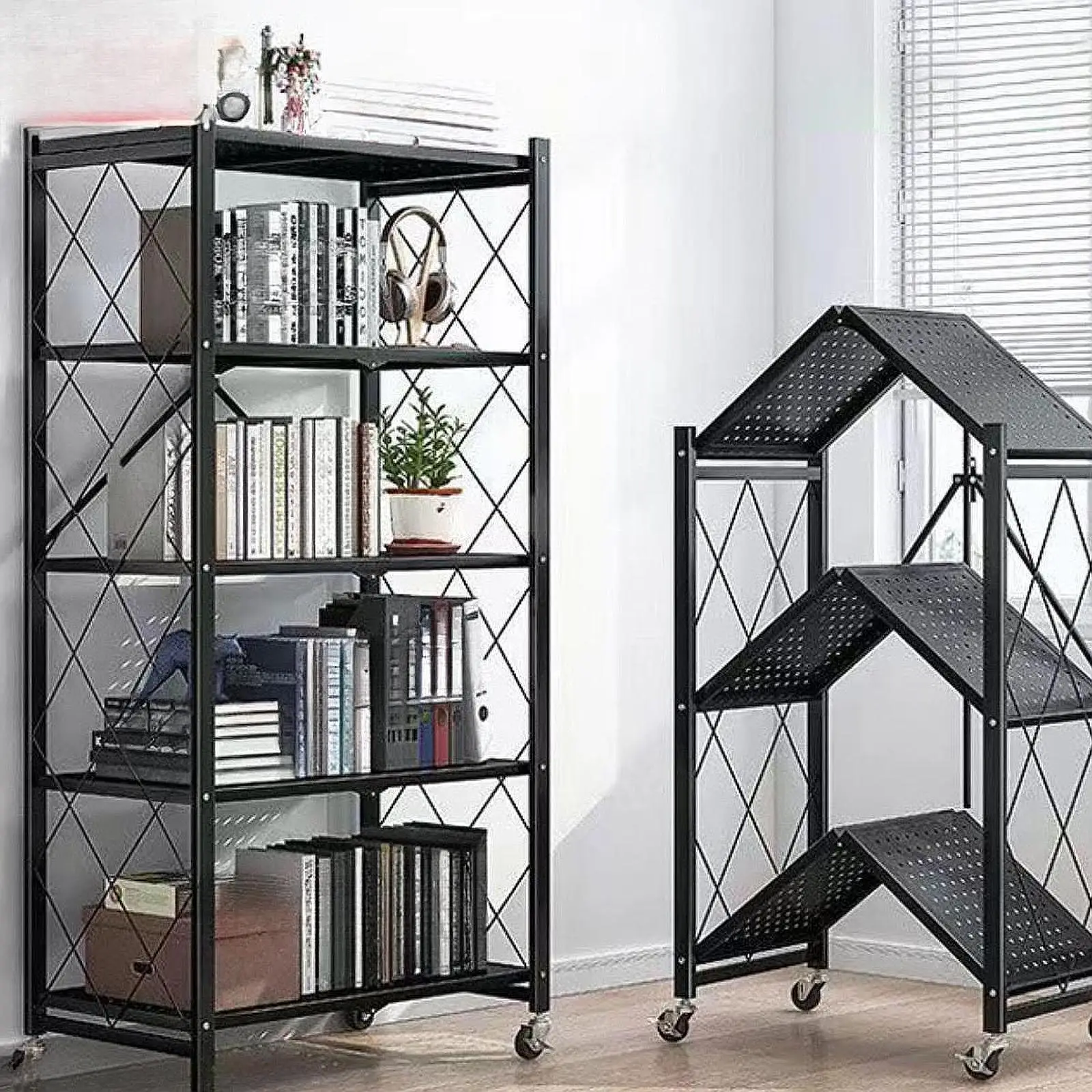 5 Tier Shelving Unit with Wheels Foldable Shelf Bathroom School Storage Rack