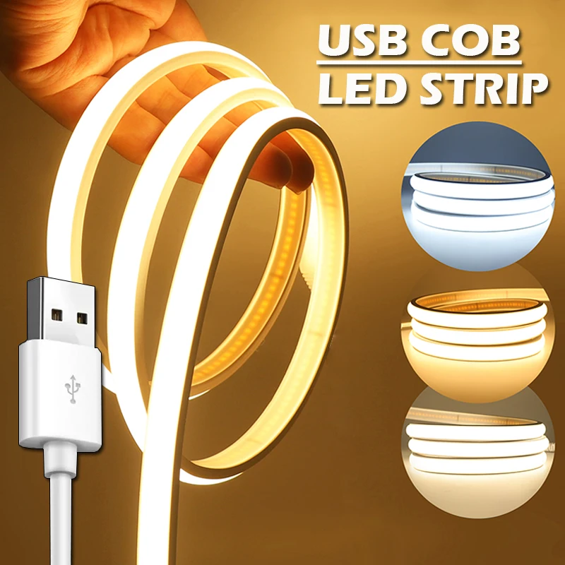 320LEDs/M USB Touch Stepless Dimmable COB Neon LED Strip Flexible Adhesive Tape Light for Home Decor