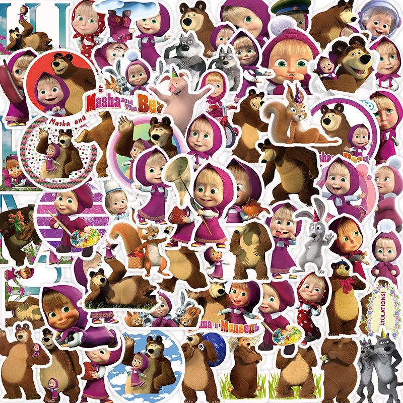 AliExpress MASHA AND THE BEAR 50 New Animated Martha and Bear Graffiti Stickers Waterproof Cell Phone Refrigerator Bike Suitcase Car Sticker Beautiful Ledger