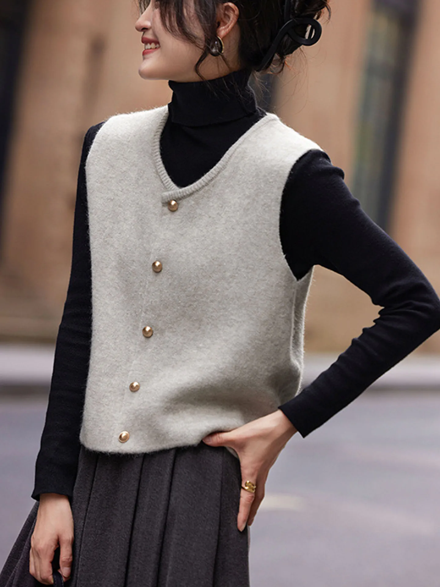 Comodo gilet lavorato a maglia da donna Svel Top Faionable Design a strati Colore puro Trendy Pendolarismo Sle Stagione invernale