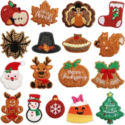 1 piece Embroidered Thanksgiving Day Christmas Patches Iron On Clothing Shoes Backpack Hats Stickers DIY Cartoon Badge Appliques