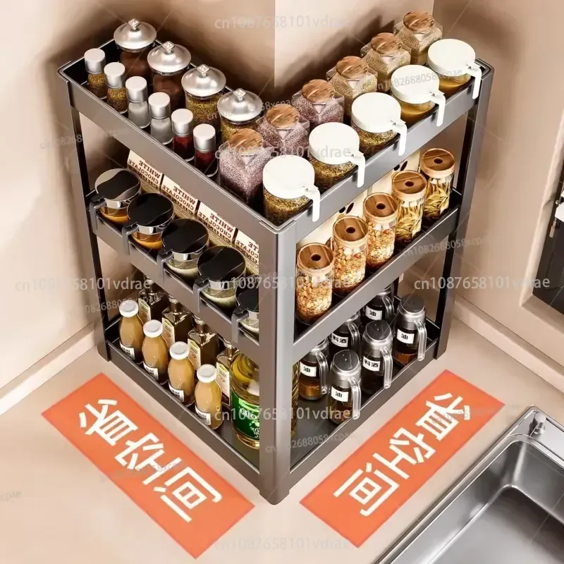 Kitchen Corner Seasoning Rack Multi-functional Countertop Corner Knife Holder Seasoning Storage and Placement