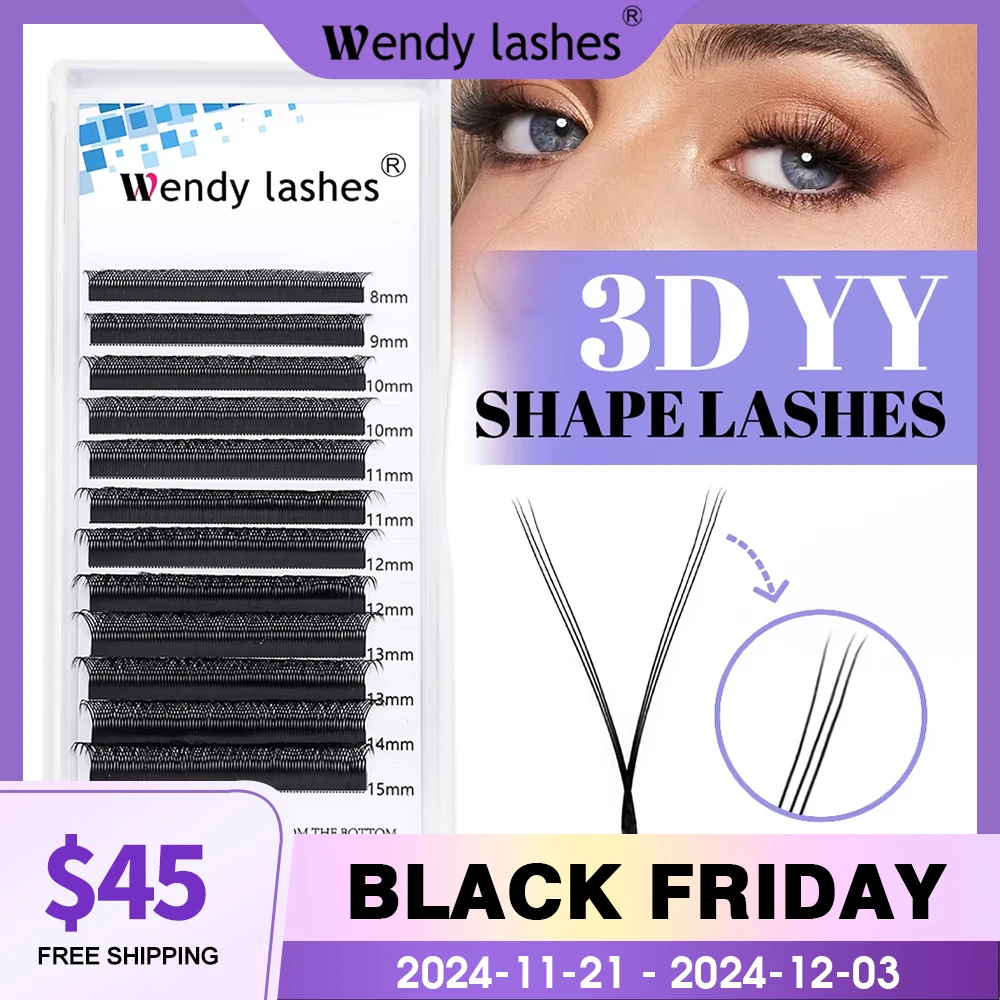 Wendy Lashes 3D YY Shape 3 Split Tips Eyelash Soft BASF Lash C/D/DD Natural Hand-Made High Quality Premade Fans Lash Extension