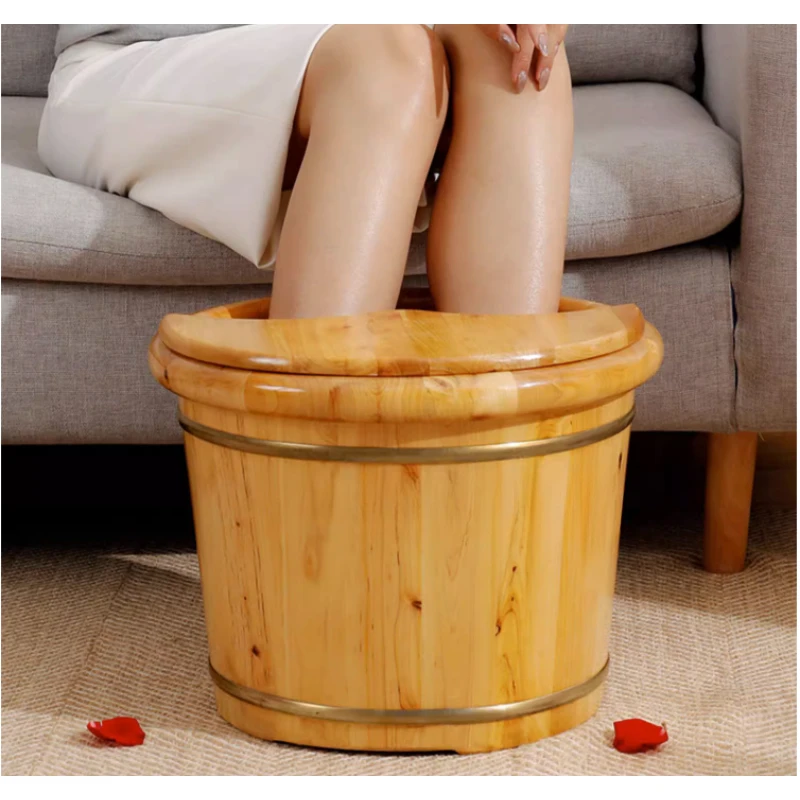 Thick Pedicur Foot Bucket Wooden With Lid 26cm Insulation Environmental Protection Foot Barrel