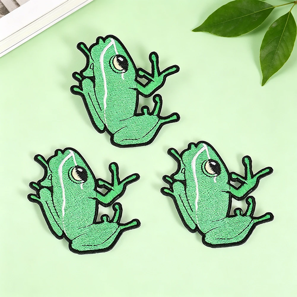 Lustiger grüner Frosch-Stickerei-Aufnäher, niedliche Geste, zum Aufbügeln oder Aufnähen, Applikation für Kleidung, T-Shirt, Hoodie, Jeans, Dekoration – Detail 4