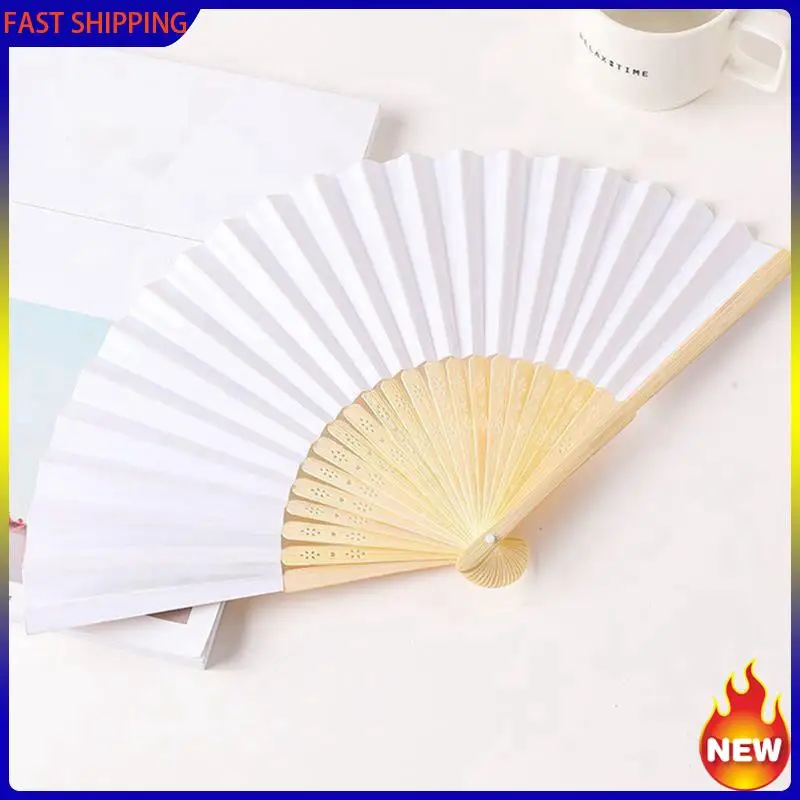 Hot Trend-100Pcs Wedding Hand Fans Paper Fan White Handheld Fan Chinese Bamboo Folding Fan For Party Supplies/Home Decor/DIY Gif