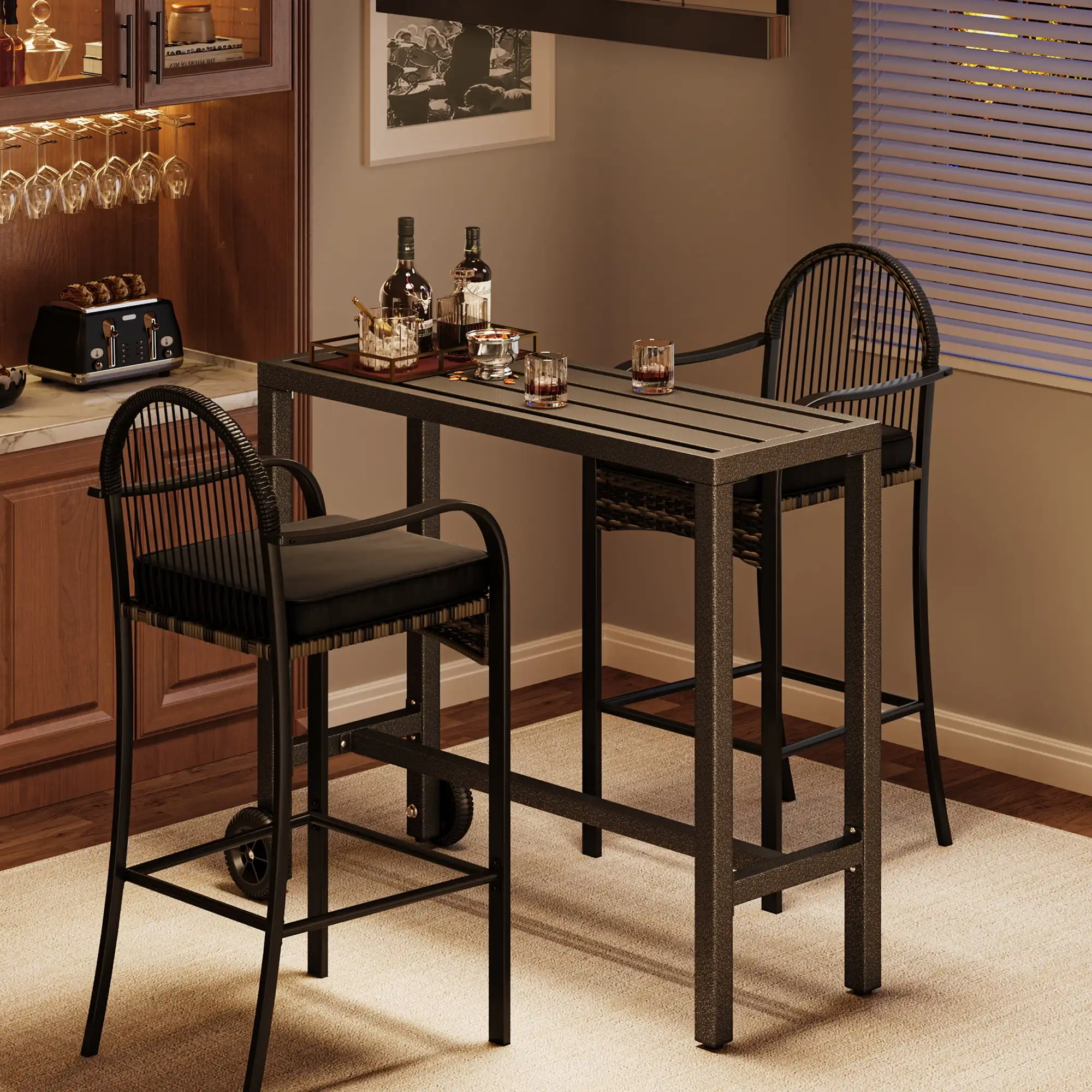 Outdoor Tall Table, 39" Slim Bar Table, Sturdy Bar Height Table for Terrace, Veranda, Backyard, Pool Area, Gray