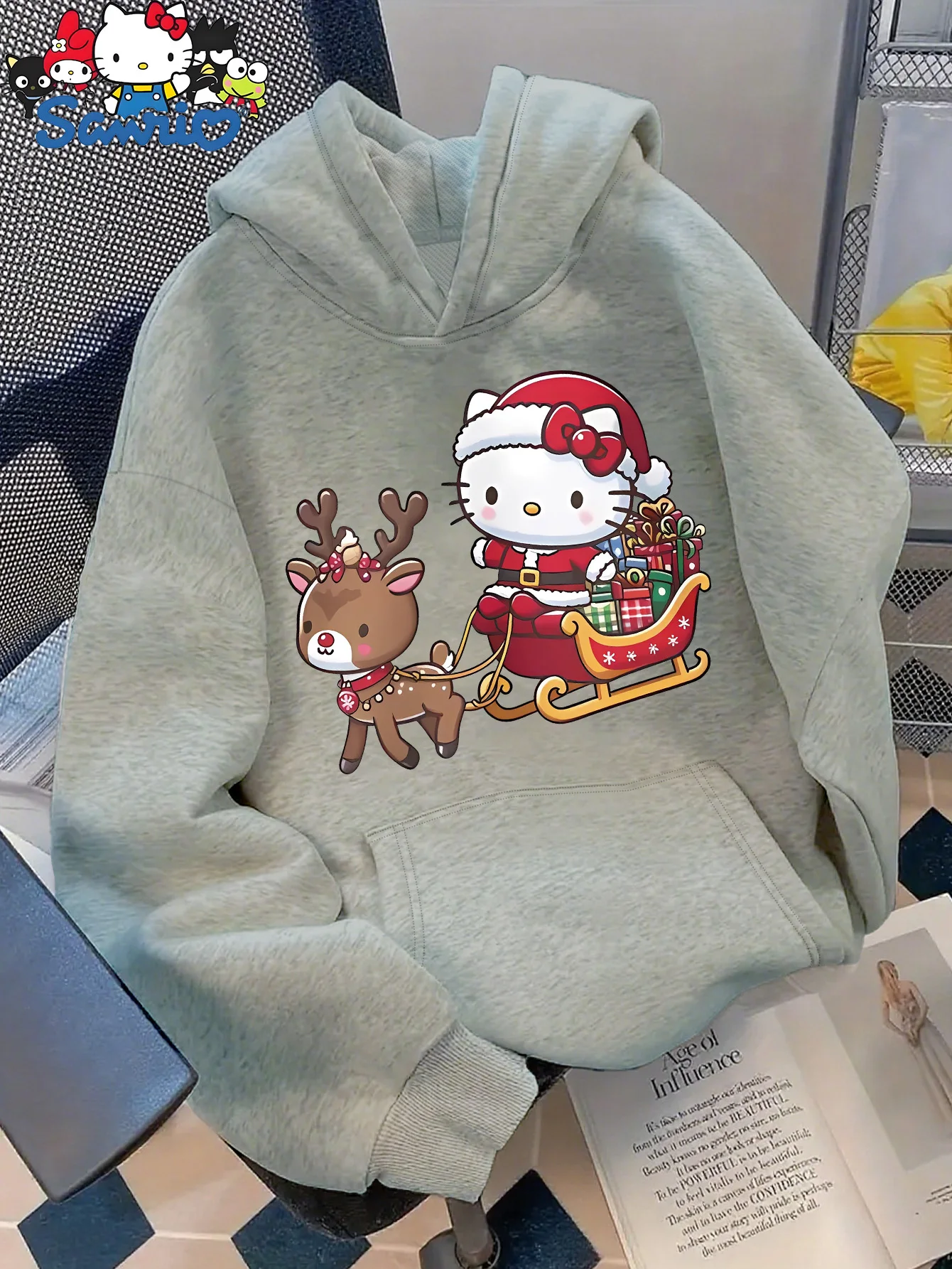 Hello Kitty - سويت شيرت بقلنسوة للرجال والنساء - هوديس مزلقة لعيد الميلاد، بلوزة كاجوال مطبوعة برسوم كارتونية رياضية