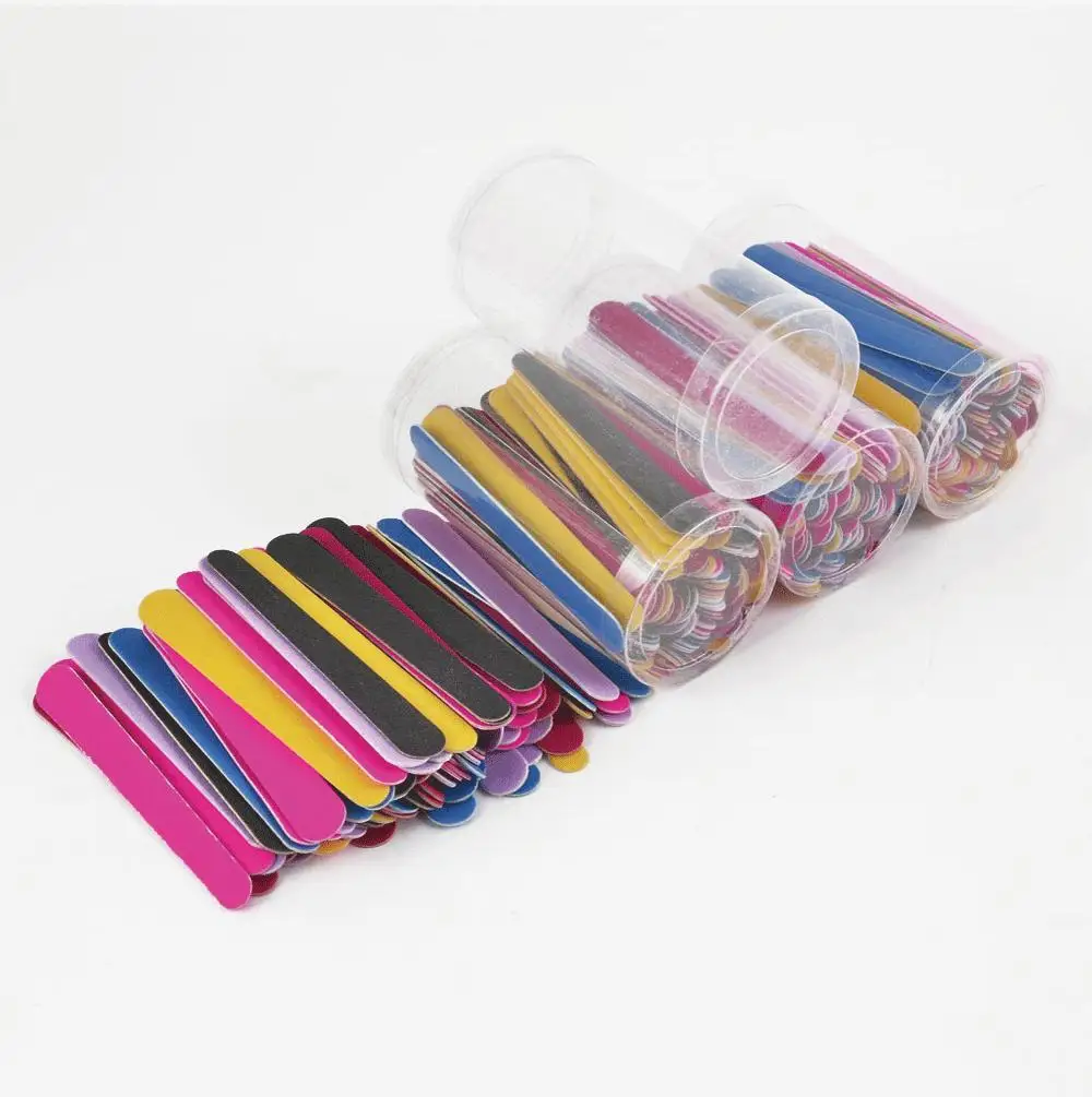 80개 네일 파일 세트, 양면 나무 에머리 보드, 배럴 포장 네일 제품, 보관 배럴이 있는 캔형 나무 파일