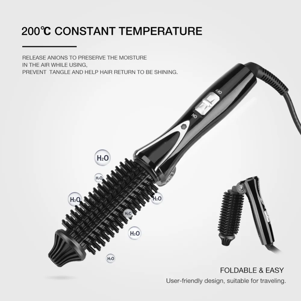 Foldable Design Hair Curling Iron US Plug Anti Scald Handle Hair Brush Curler Portable Safe Hair Styling Tools For Women
