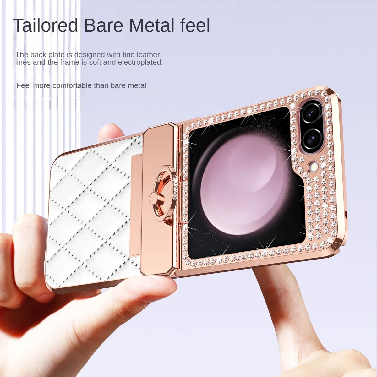 For Samsung Galaxy Z Flip 6 5 4 3 Case Glitter Diamond Plating Leather Finger Bracket Folding Hingle Protection Shockproof Cover