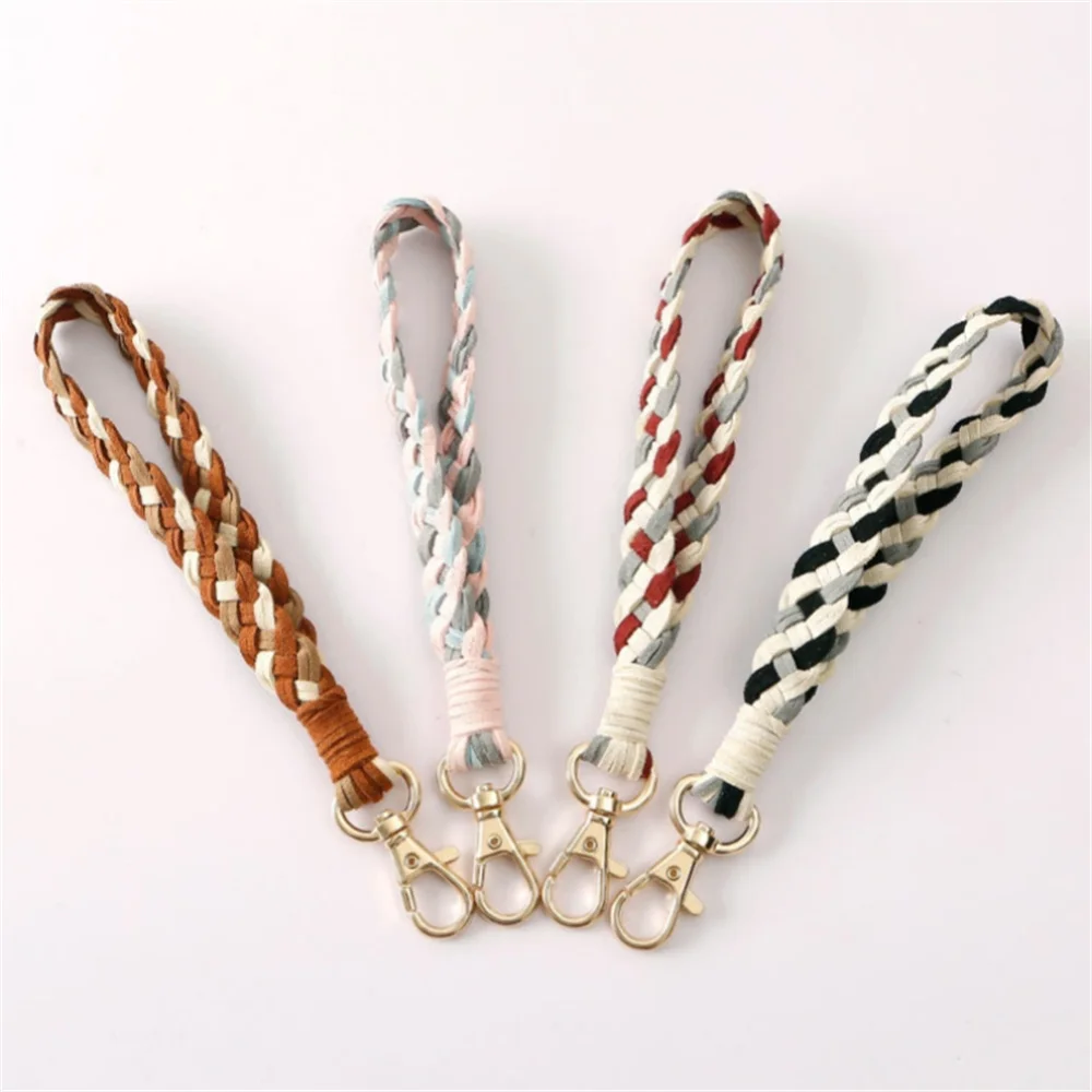 Wristband Keychain Hand Woven Key Charms Plaid Microfiber Leather Products Bag Jewelry Gifts Keychain Accessories