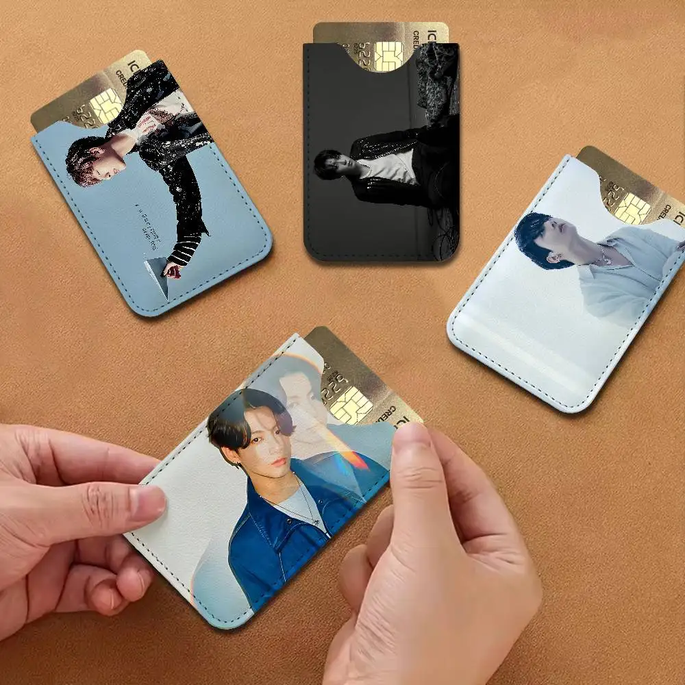 E-Euphoria J-Jungkook-K-KPOP Men Leather Card Case, Minimalist Mini Credit/Bus ID Card Holder, Small Compact for Office Business