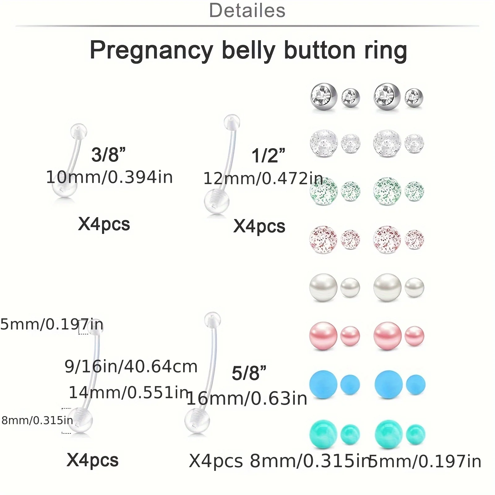 48UV Belly Button Rings Long Bar Navel Rings For Maternity Sport Pregnant Women Flexible Clear Belly Piercing Retainer