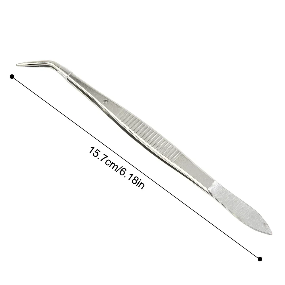 1pc Stainless Steel Tweezers Bend Chuck With Positioning Straight Curved Tweezer For Dentistry Restoration Tea Set Planting