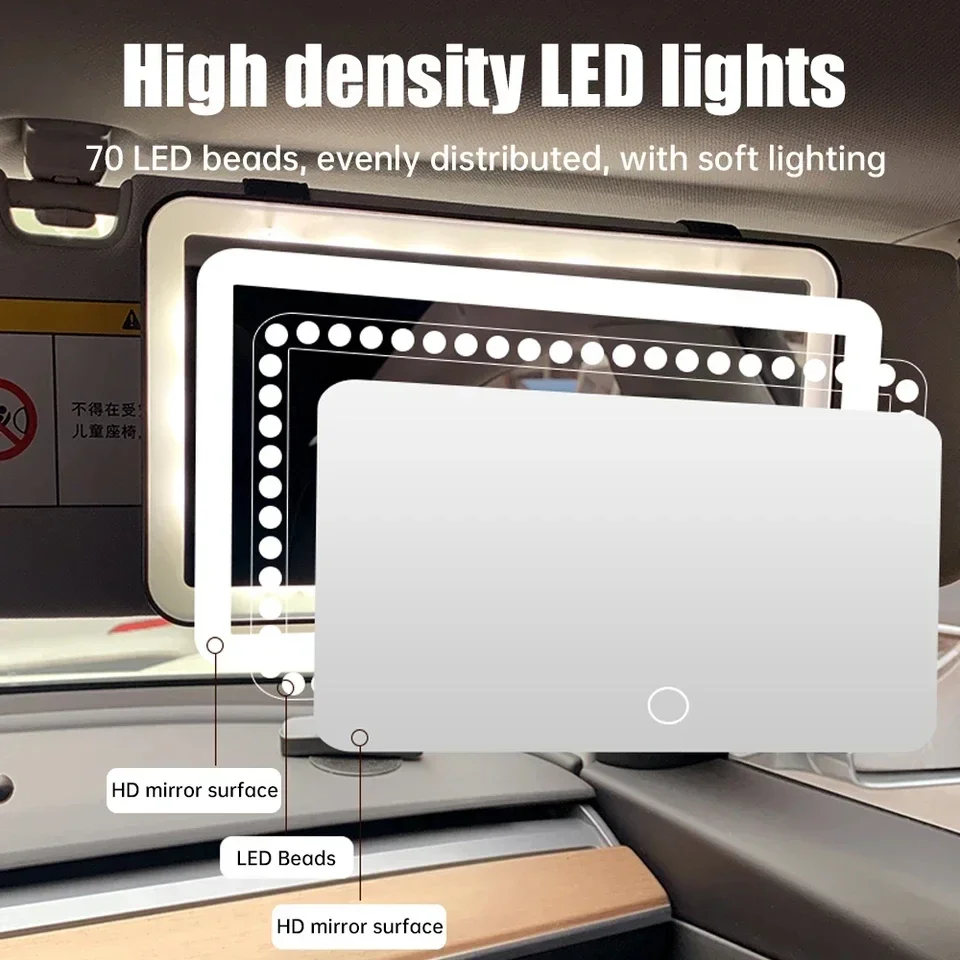 HD Mirror Car LED Makeup Mirror 3 Gear Lighting Sun Visor Plate Interior RearMirror Dimmable Touchscreen Auto Vanity Mirror