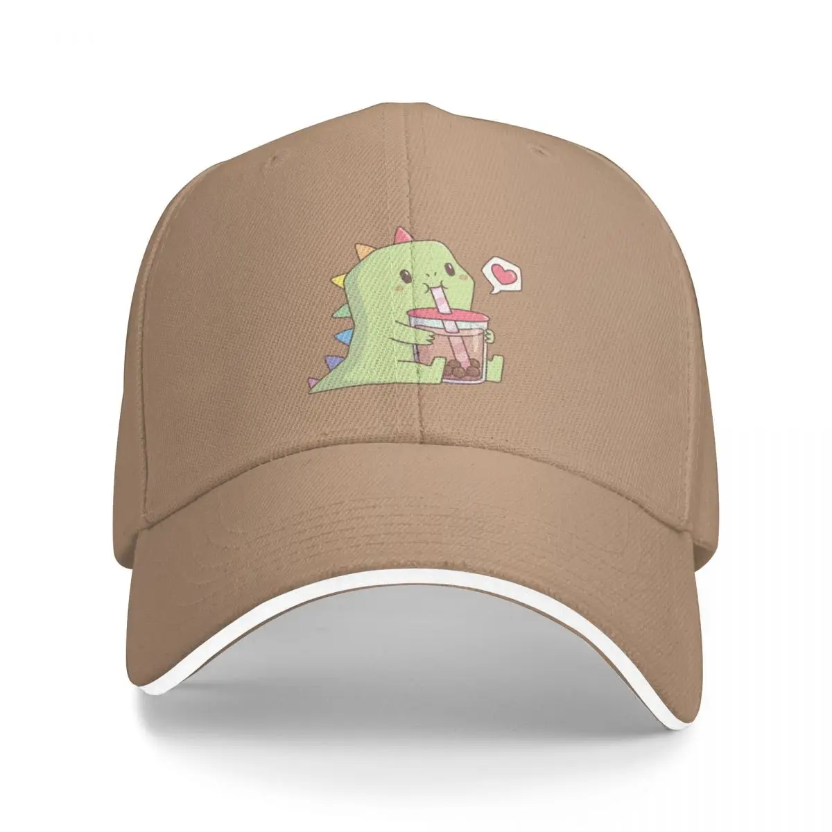 Cute Dino with Rainbow Spikes Loves Bubble Tea Bucket Hat Baseball Cap luxury man hat winter hat for women 2022 Men's