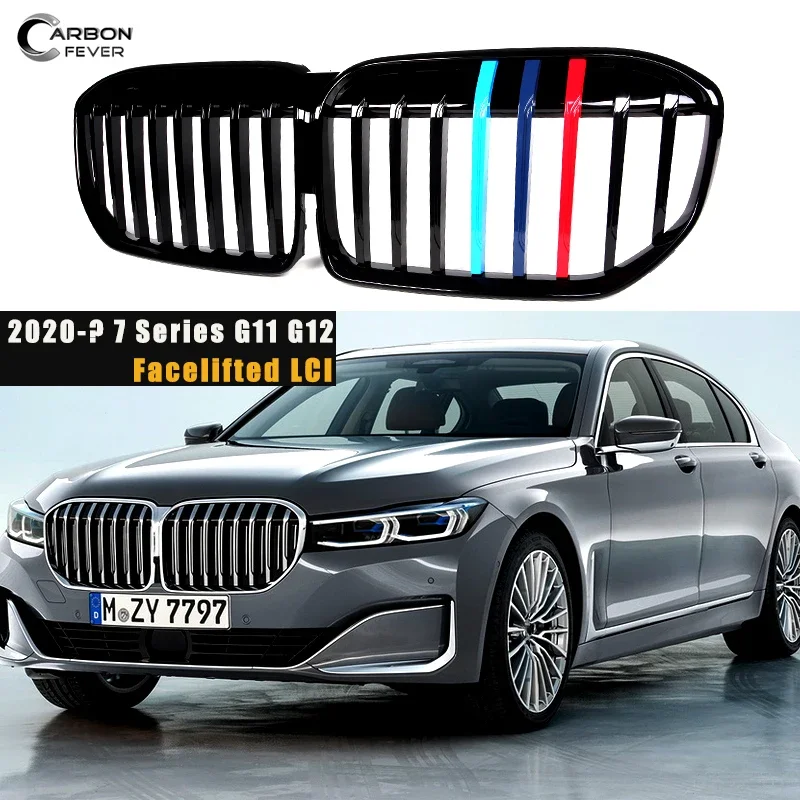 Single Line Gloss Tri-Color Front Grille For BMW G12 7 Seires G11 4-Door Front Bumper Hood Trim Racing Grlls ABS 2020-2024 LCI