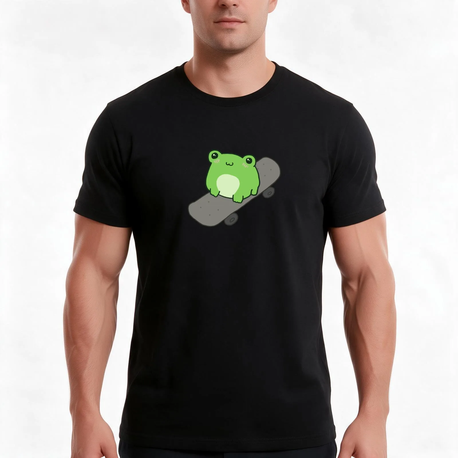 Cute Fat Frog on Skateboard, Kawaii Cottagecore Aesthetic, Happy Skateboarding Froggy, Sweet Skater Frogge, Sports and F T-Shirt